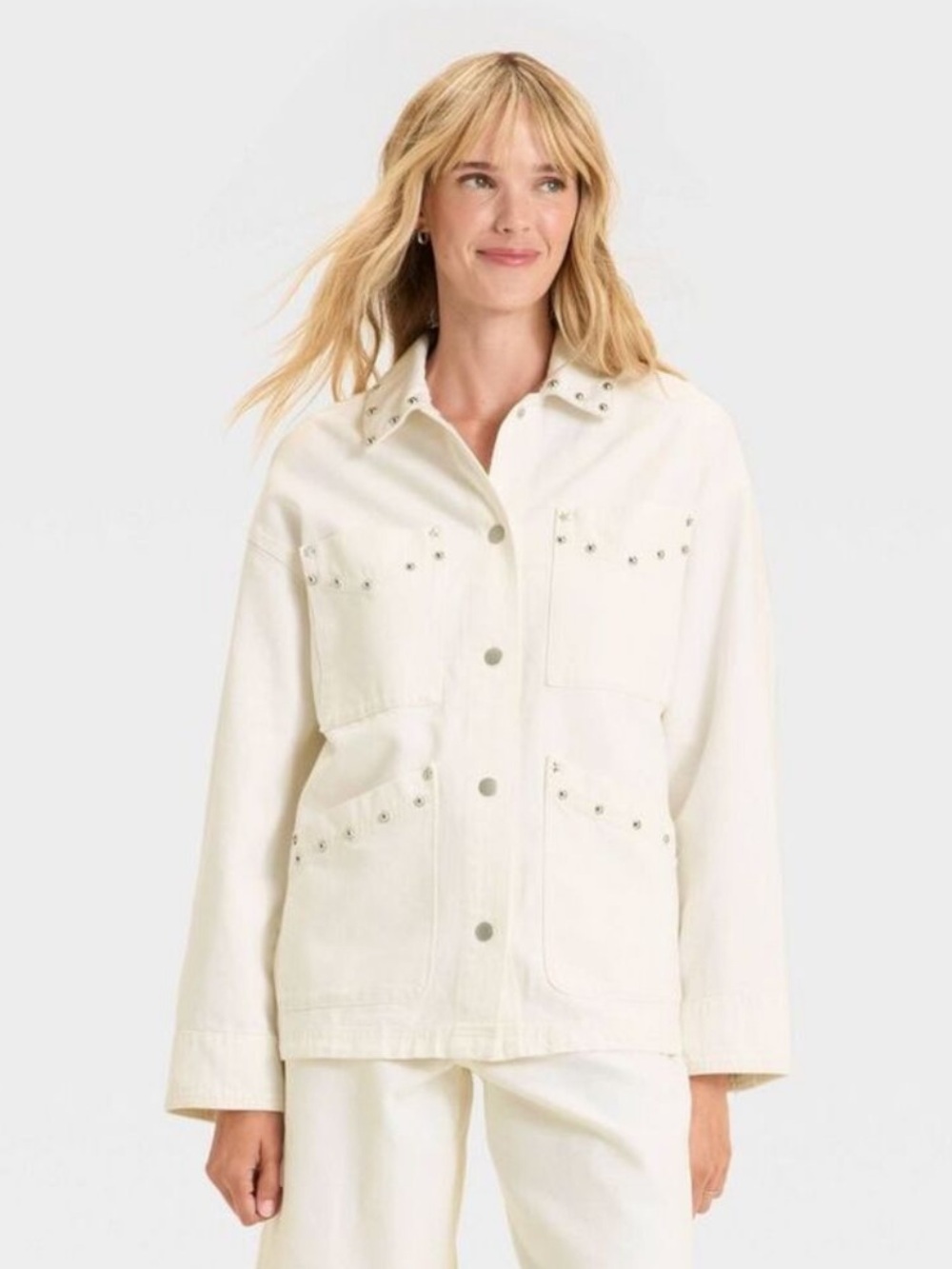 Universal Thread White Studded Oversized Denim Jacket